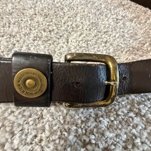 Vintage Woolrich Men’s Leather Belt – 42” Brown Brass Buckle Shotgun Shell